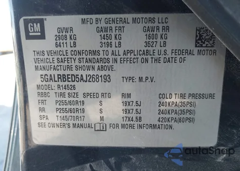 2010 Buick Enclave 1Xl from USA, damaged, VIN 5GALRBED5AJ268193